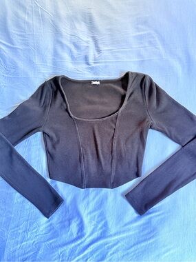 Garage Black Long-Sleeve Cropped Scoop Neck Top